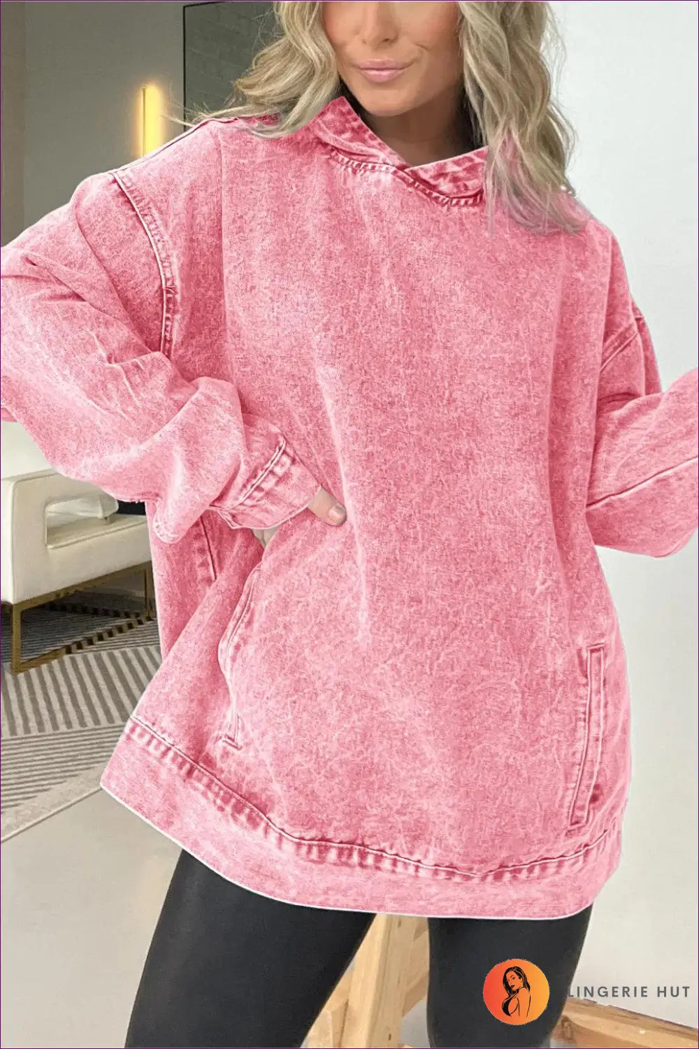 Denim Hoodie with Pockets - Effortless Everyday Cool - s / Pink - Clothing - Lingerie Hut - All Season • Autumn