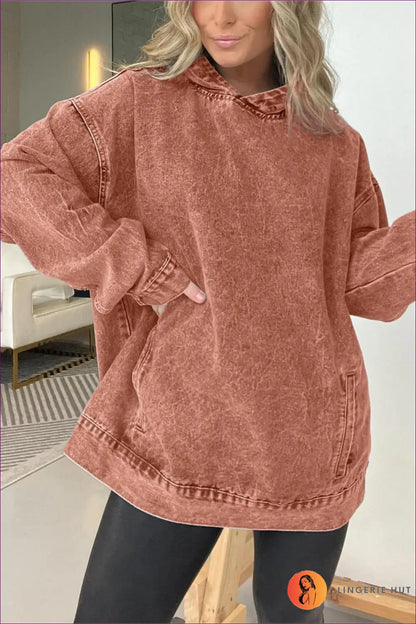 Denim Hoodie with Pockets - Effortless Everyday Cool - s / Orange - Clothing - Lingerie Hut - All Season • Autumn