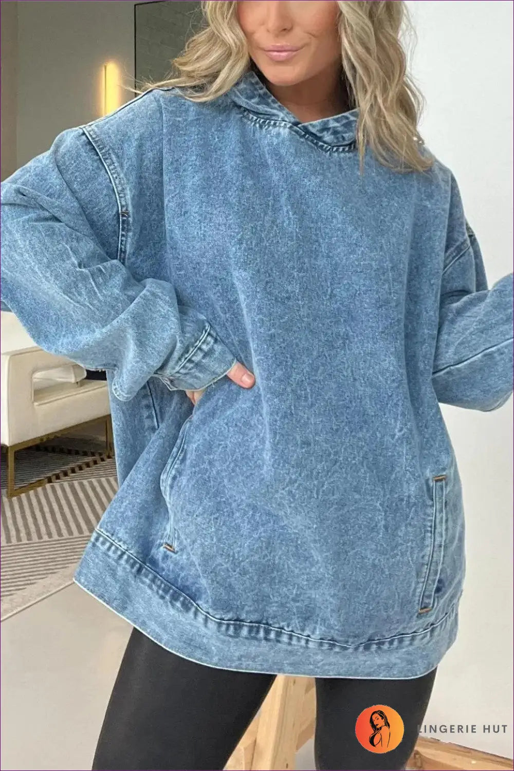 Denim Hoodie with Pockets - Effortless Everyday Cool - s / Blue - Clothing - Lingerie Hut - All Season • Autumn