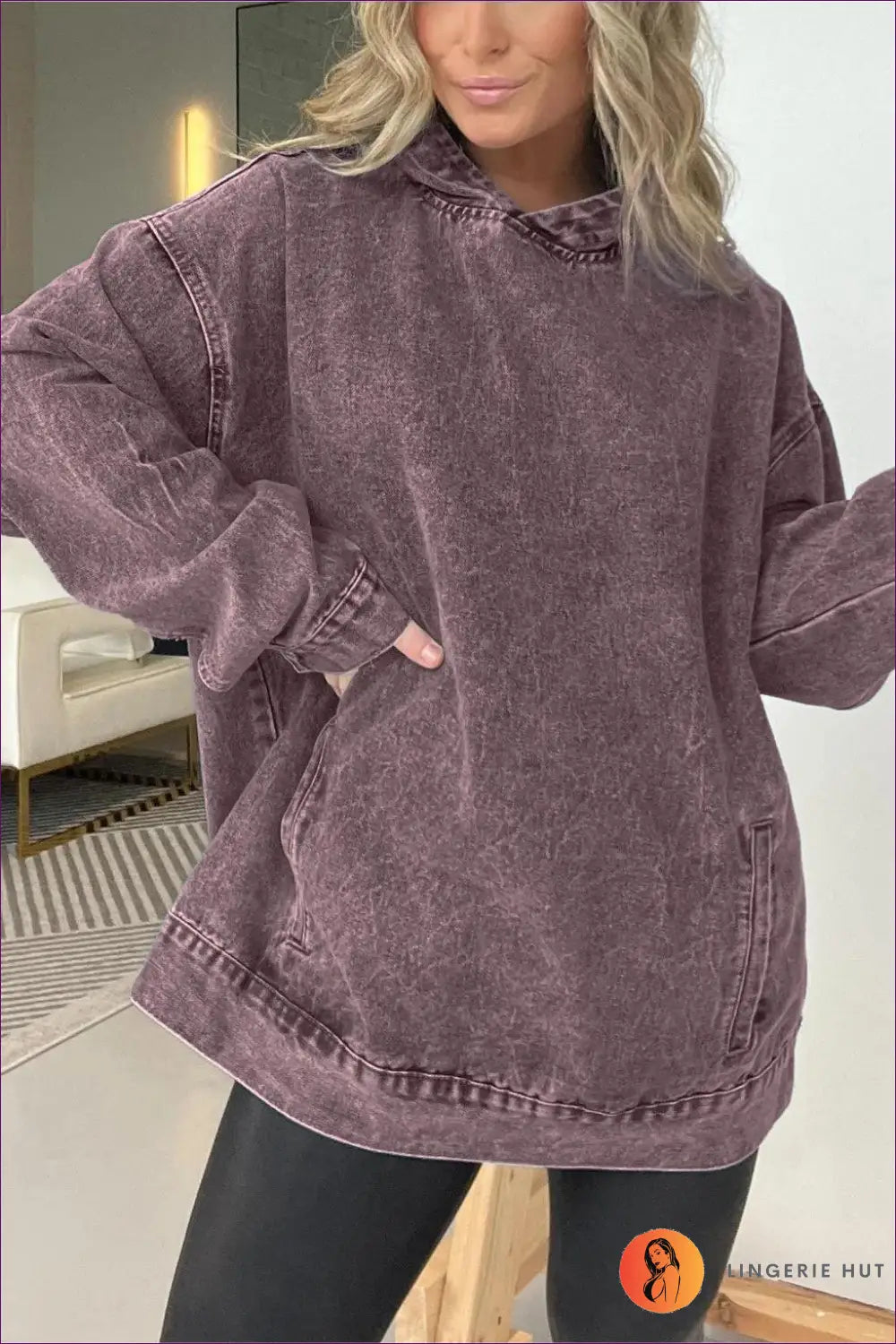 Denim Hoodie with Pockets - Effortless Everyday Cool - s / Purple - Clothing - Lingerie Hut - All Season • Autumn