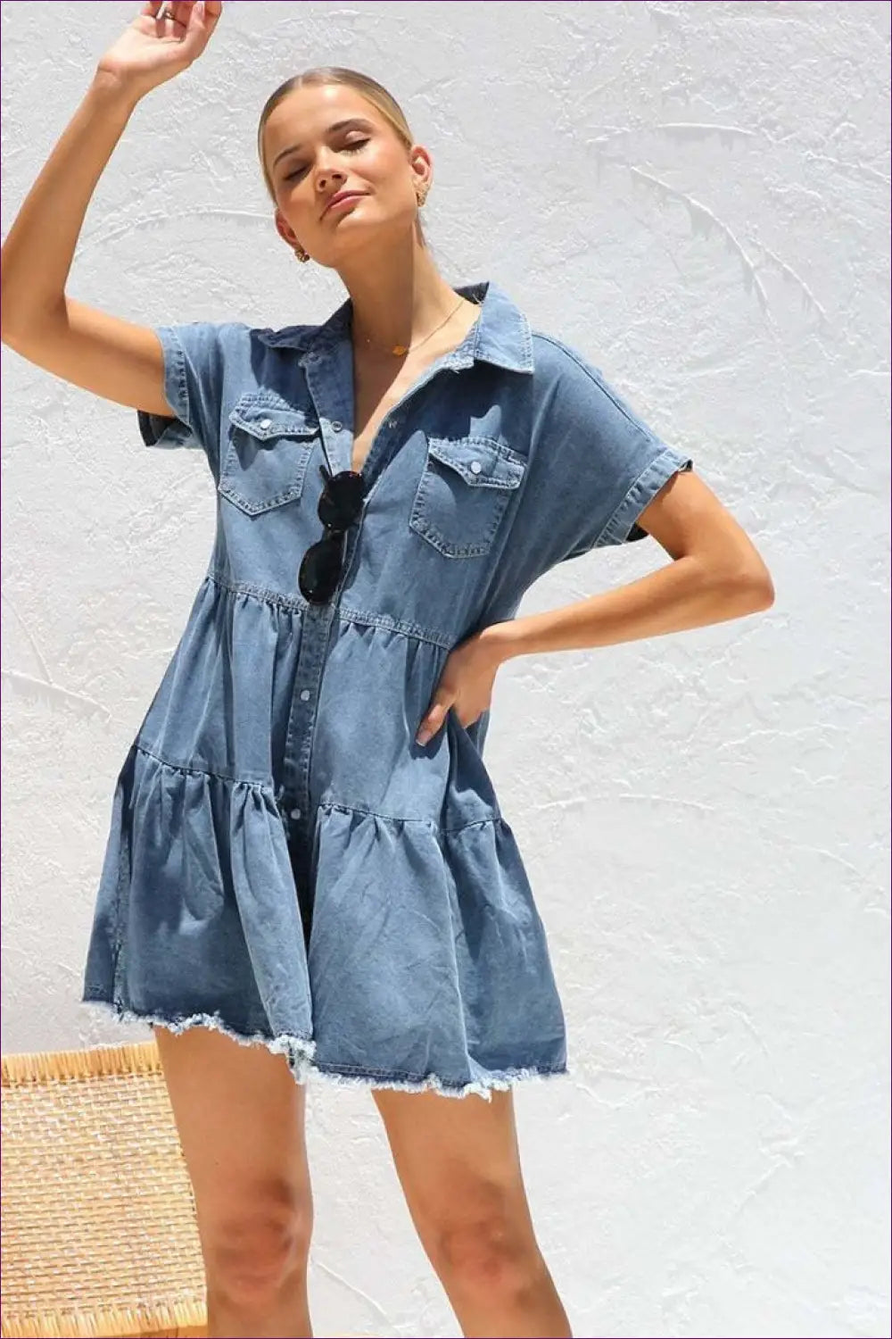 Denim A-line Mini Dress - Effortless Everyday Ease - Dresses - Lingerie Hut - Casual • Cotton