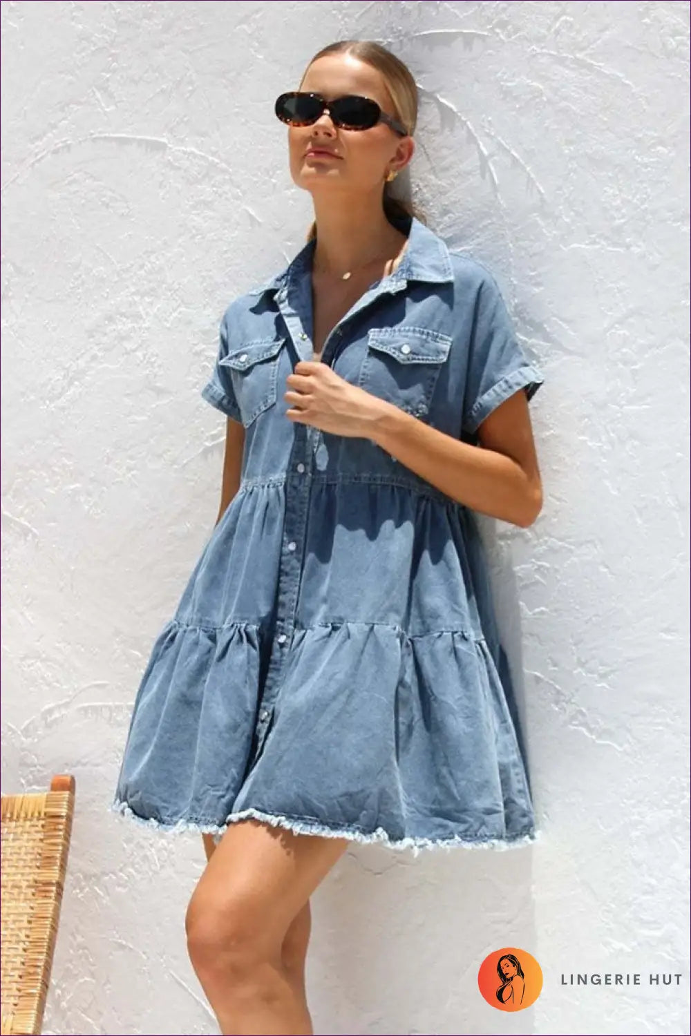 Denim A-line Mini Dress - Effortless Everyday Ease - s / Blue - Dresses - Lingerie Hut - Casual • Cotton