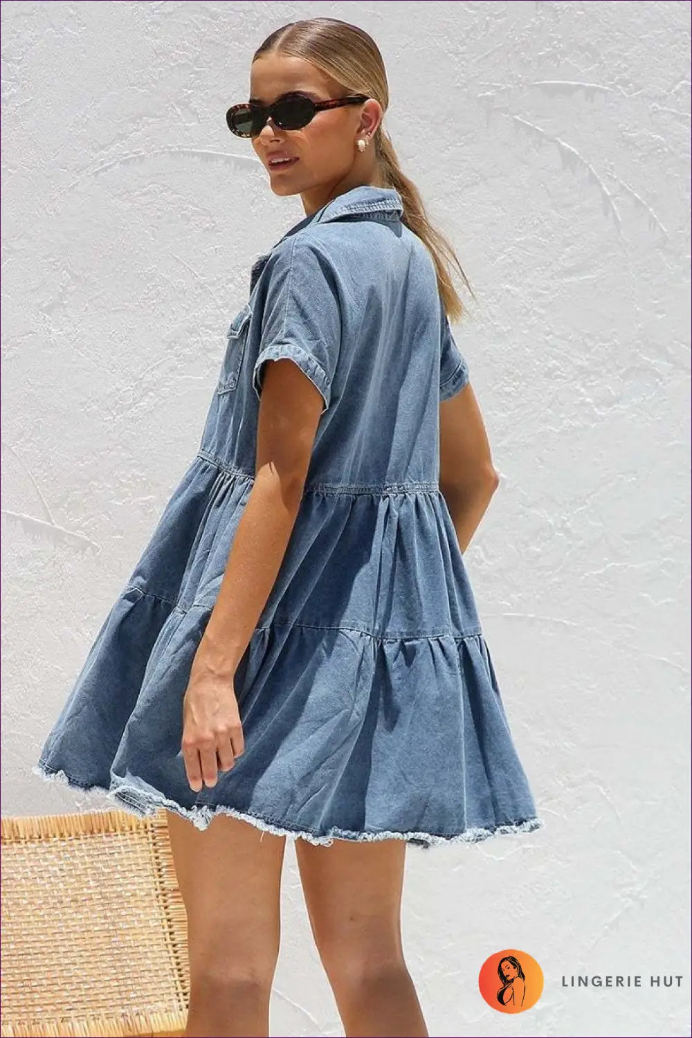 Denim A-line Mini Dress - Effortless Everyday Ease - Dresses - Lingerie Hut - Casual • Cotton
