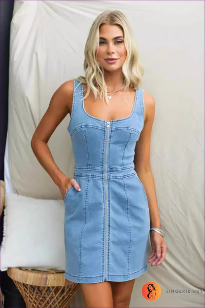 Denim A-line Mini Dress - Effortless Summer Ease - s / Light Blue - Dresses - Lingerie Hut - Backless • Casual • Cotton