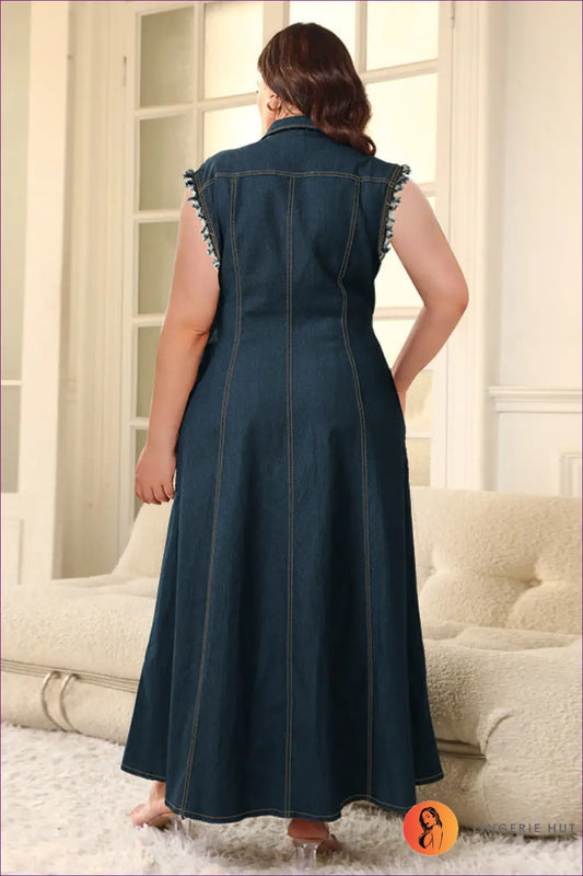 Denim Maxi Dress with Collar - Effortless Summer Days - Dresses - Lingerie Hut - A-line • Casual • Cotton