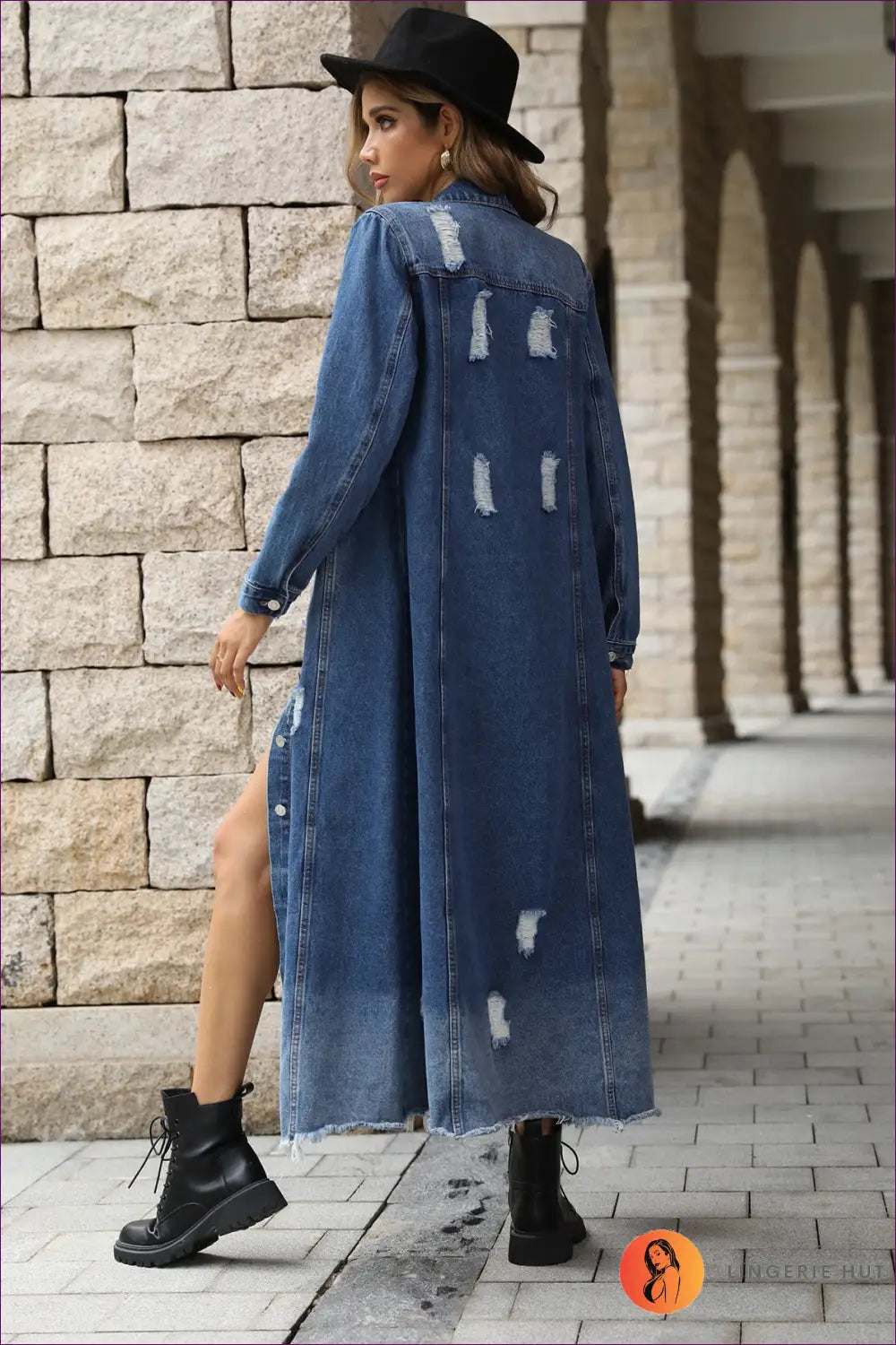 Denim Maxi Dress with Split - Day-to-night Versatility - Dresses - Lingerie Hut - A-line • Autumn • Casual • Cotton