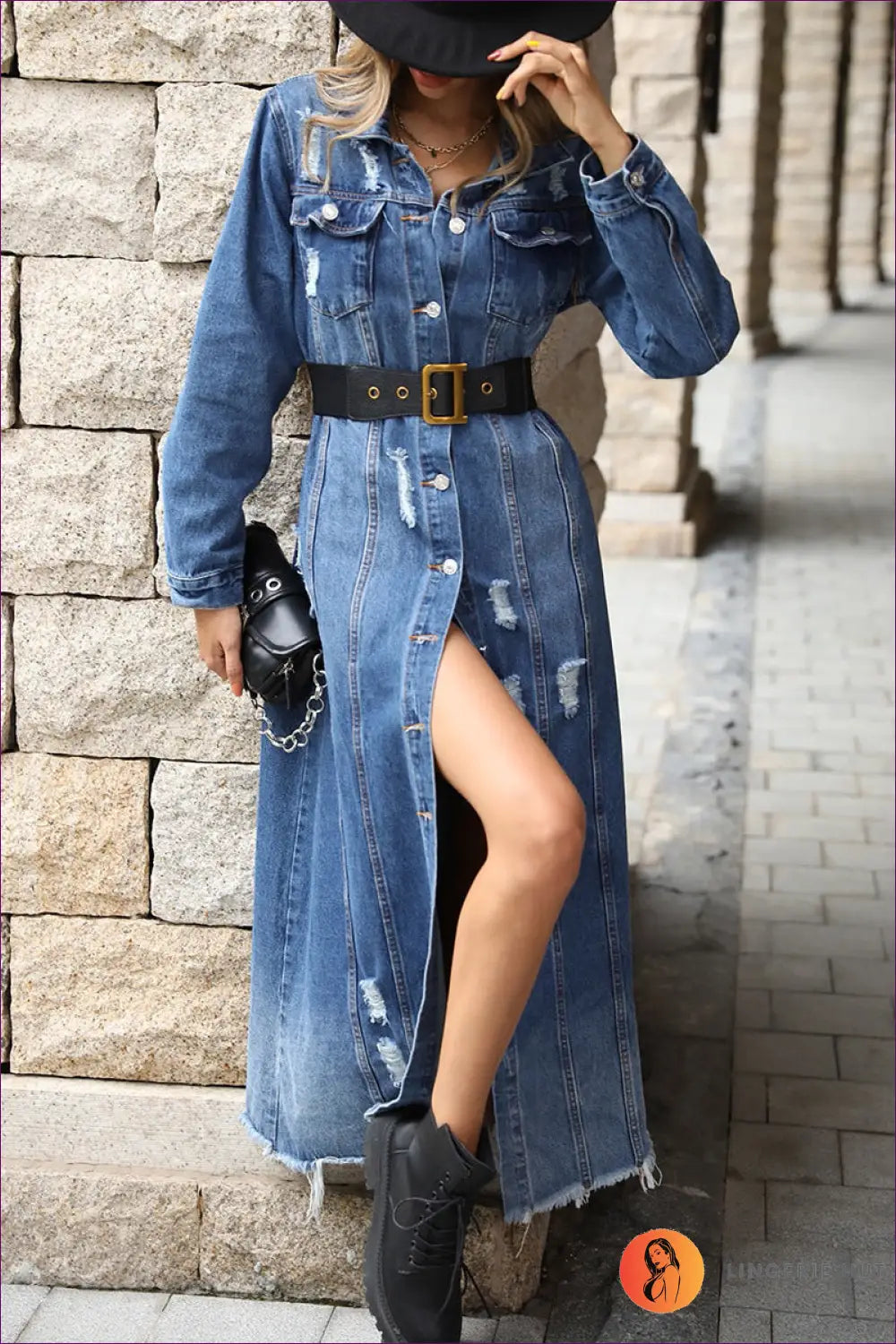 Denim Maxi Dress with Split - Day-to-night Versatility - Xs / Navy Blue - Dresses - Lingerie Hut - A-line • Autumn