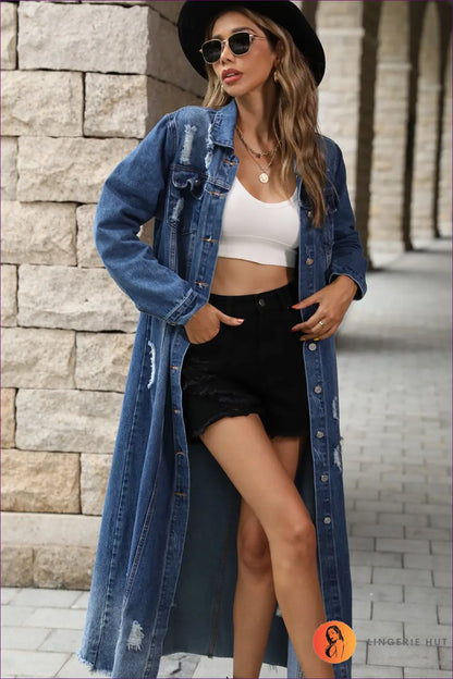 Denim Maxi Dress with Split - Day-to-night Versatility - Dresses - Lingerie Hut - A-line • Autumn • Casual • Cotton