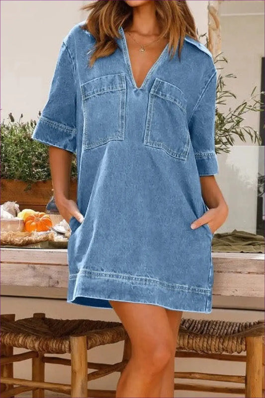 Denim Mini Dress - Effortless Everyday Cool - s / Light Blue - Dresses - Lingerie Hut - All Season • Autumn • Casual