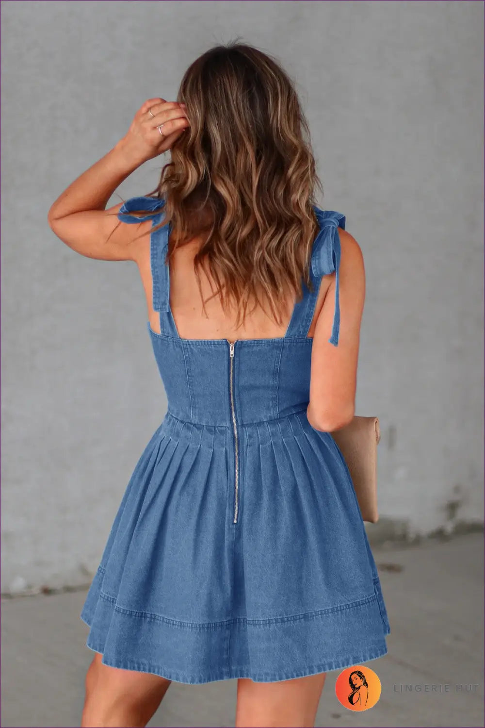 Denim Mini Dress with Spaghetti Straps - Effortless Summer Ease - Dresses - Lingerie Hut - A-line • Backless • Casual