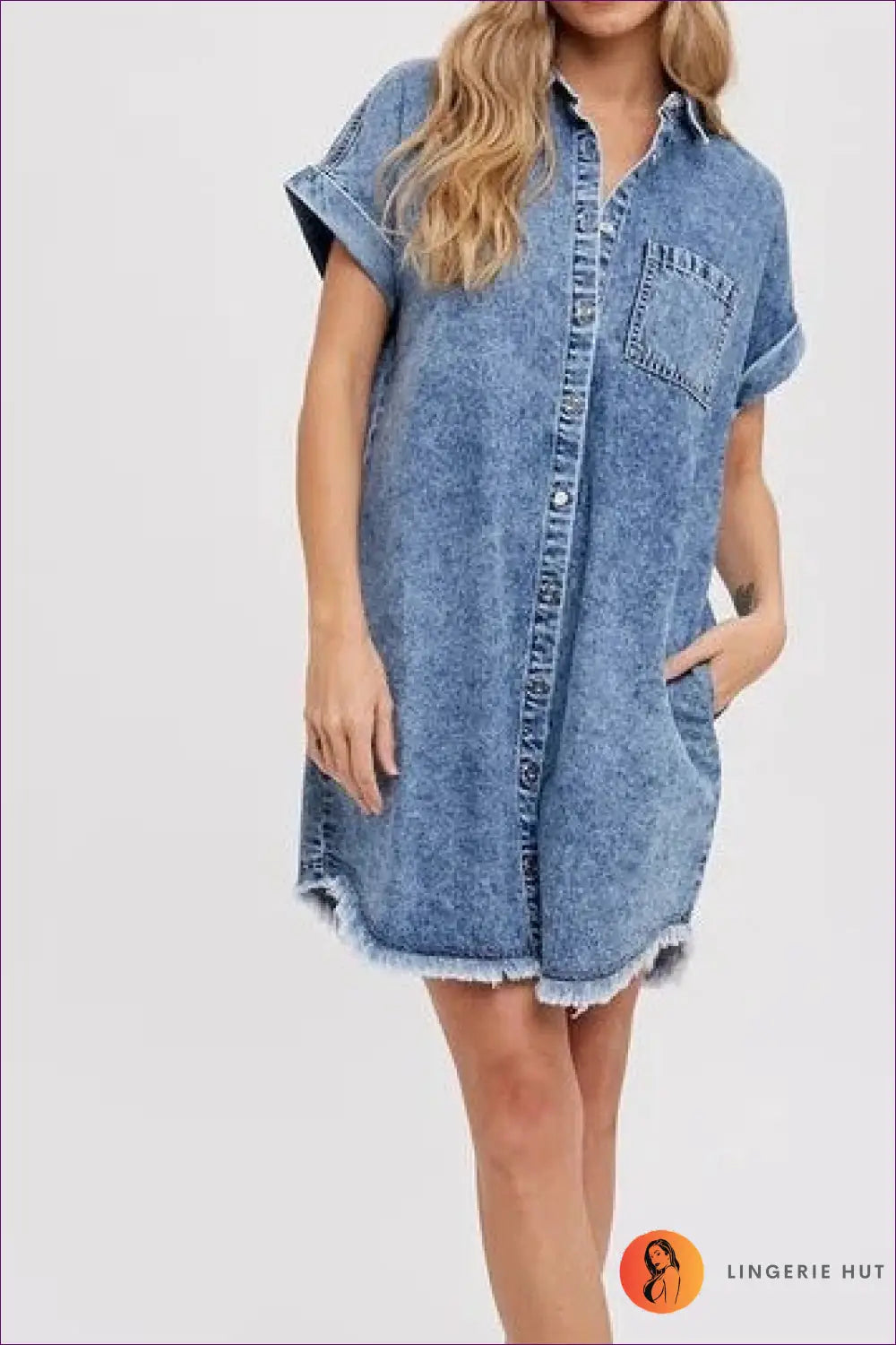 Denim Mini Shirt Dress - Effortlessly Cool Summer Edit - s / Blue - Dresses - Lingerie Hut - Casual • Cotton • Everyday