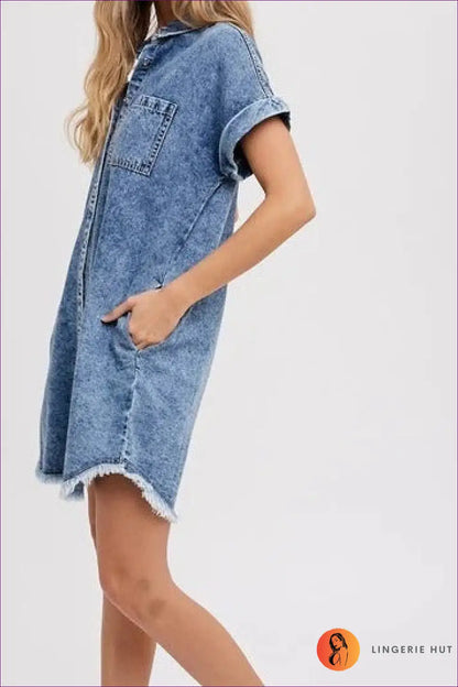 Denim Mini Shirt Dress - Effortlessly Cool Summer Edit - Dresses - Lingerie Hut - Casual • Cotton • Everyday