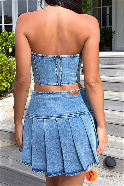 Denim co Ord Set with Split Skirt - Summer Evenings Sorted - Clothing - Lingerie Hut - Casual • Crop • Cutout
