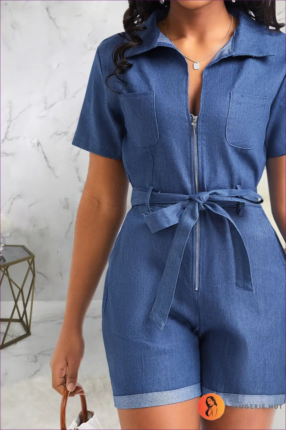 Denim Romper with Belt - Effortless Summer Style - s / Blue - Jumpsuits & Rompers - Lingerie Hut - Boho • Casual