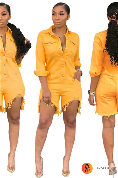 Denim Romper Mini Playsuit - Effortless Style for Day or Night - s / Yellow - Outfit Sets - Lingerie Hut - All Season