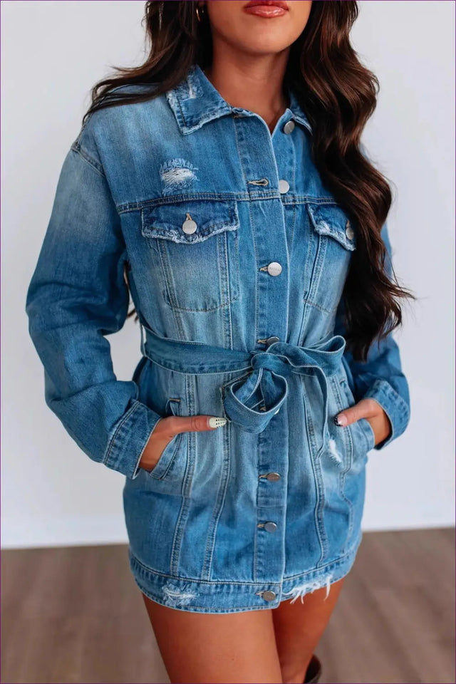 Denim Shirt Dress with Tie Waist - Effortless Urban Cool