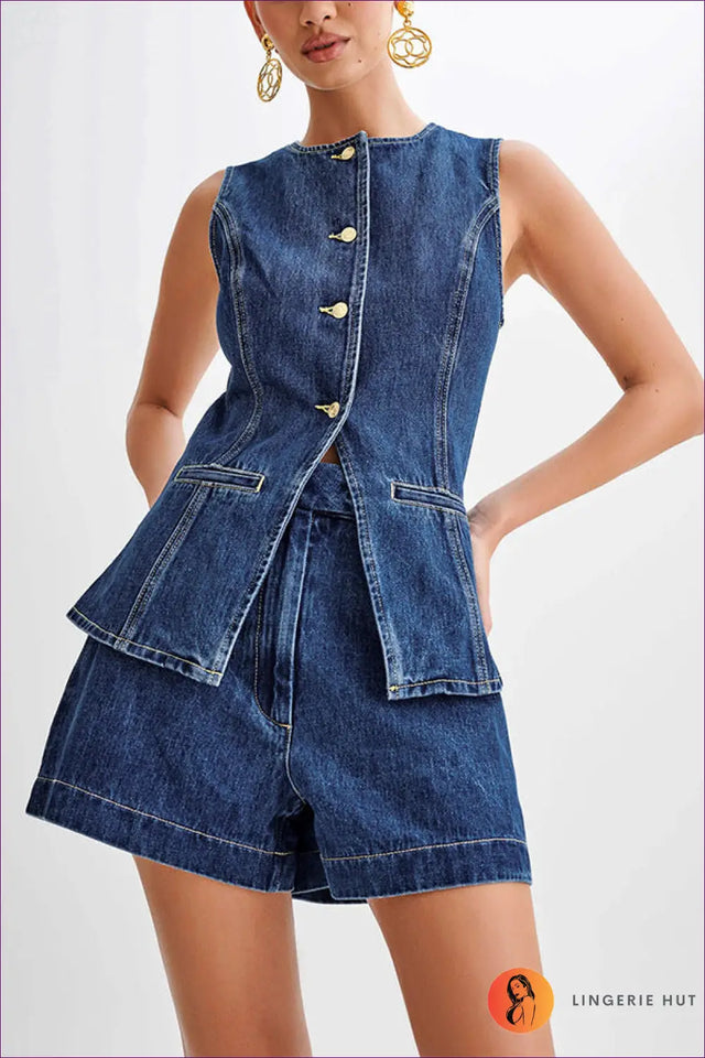 Denim Shorts Co Ord Set - Effortless Summer Cool