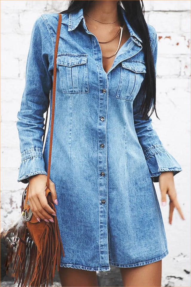 Denim Button Front Dress With Pockets - Effortless Everyday Style