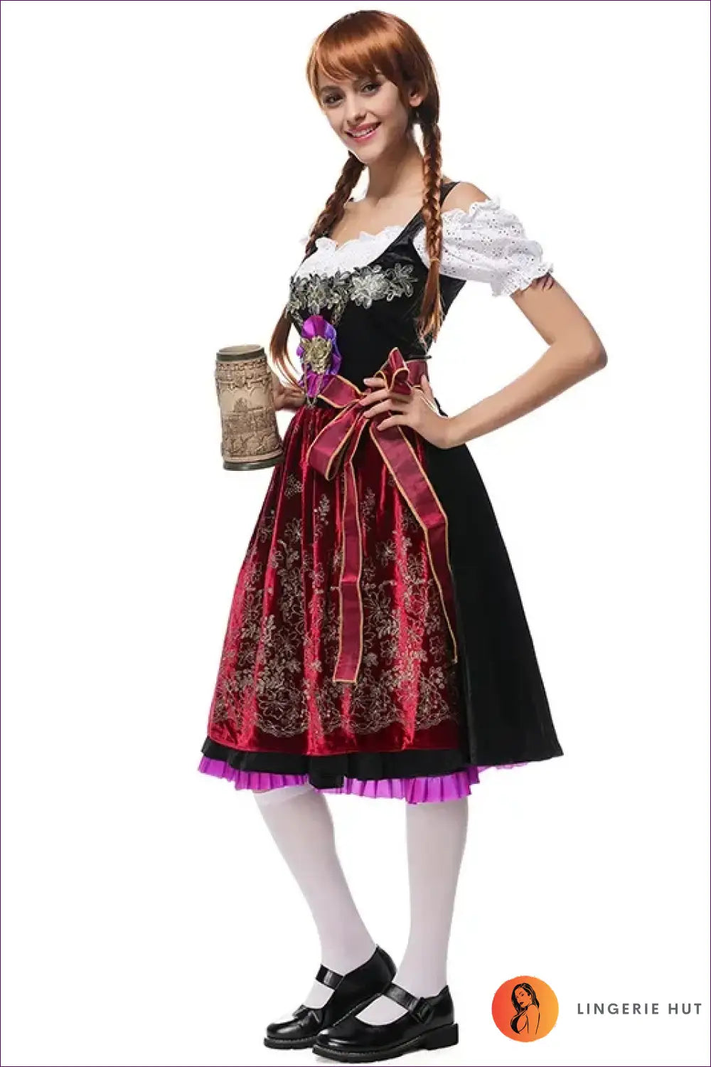 Dirndl Costume with Embroidered Apron - Festival Charm - Halloween • just in • Maid • Oktoberfest - Lingerie Hut