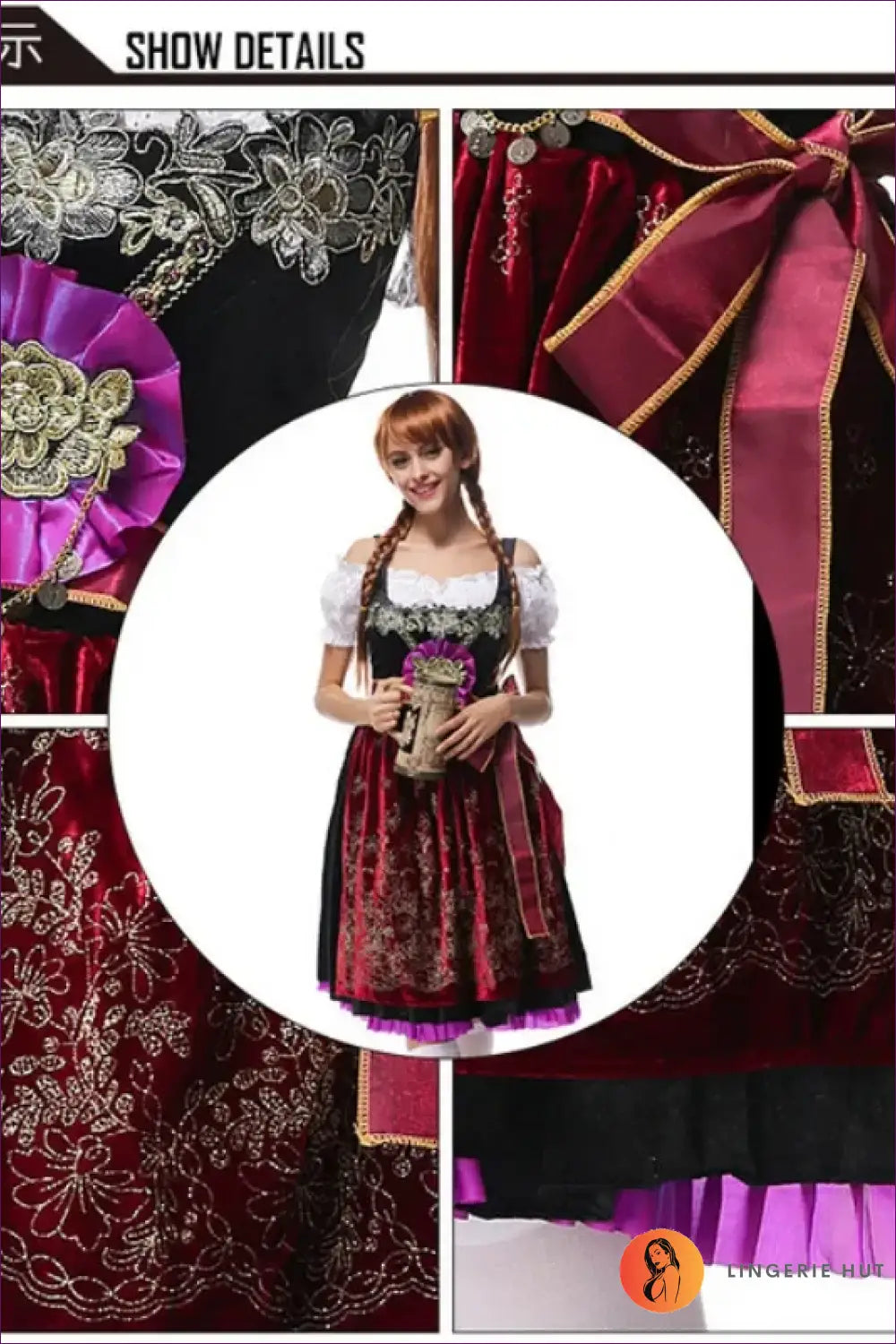 Dirndl Costume with Embroidered Apron - Festival Charm - Halloween • just in • Maid • Oktoberfest - Lingerie Hut