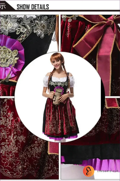 Dirndl Costume with Embroidered Apron - Festival Charm - Halloween • just in • Maid • Oktoberfest - Lingerie Hut