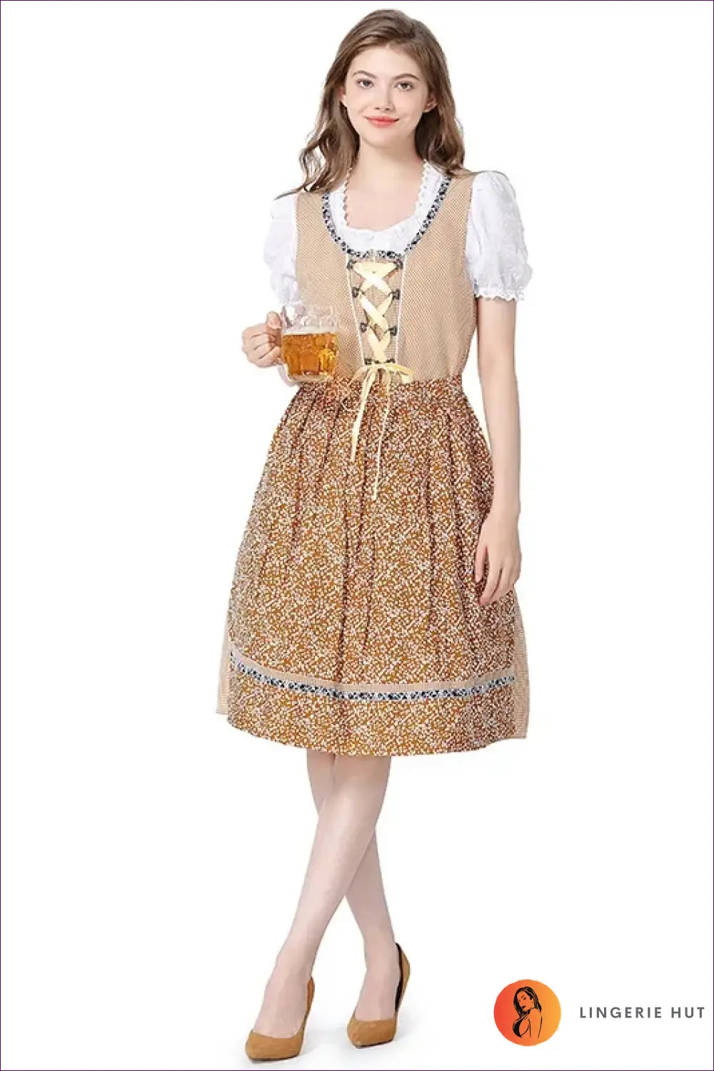 Dirndl Costume with Lace-up Bodice - Bavarian Party Mood - Floral • Halloween • just in • Lingerie - Hut