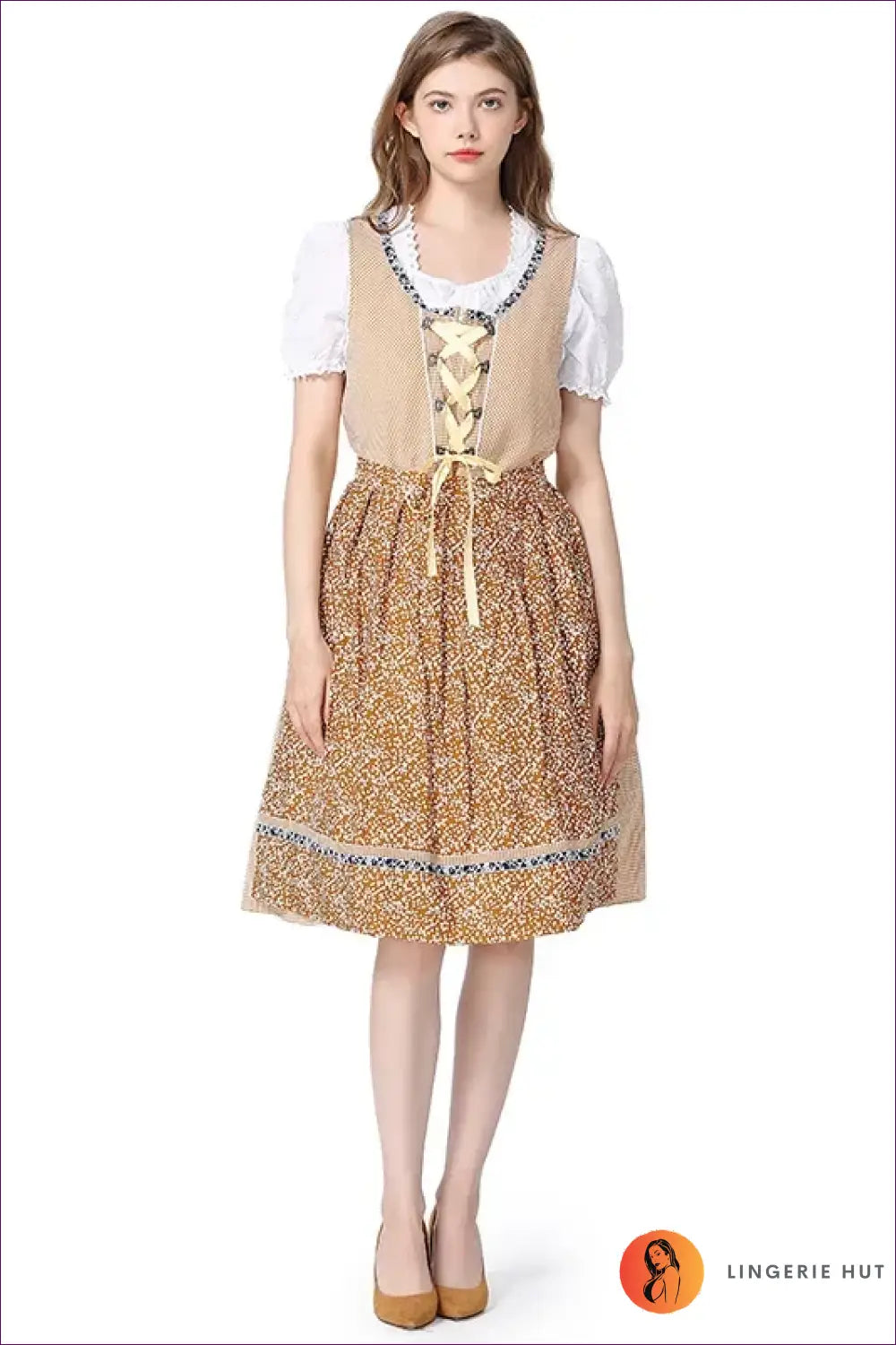 Dirndl Costume with Lace-up Bodice - Bavarian Party Mood - Floral • Halloween • just in • Lingerie - Hut