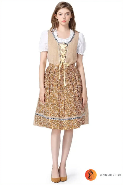 Dirndl Costume with Lace-up Bodice - Bavarian Party Mood - Floral • Halloween • just in • Lingerie - Hut