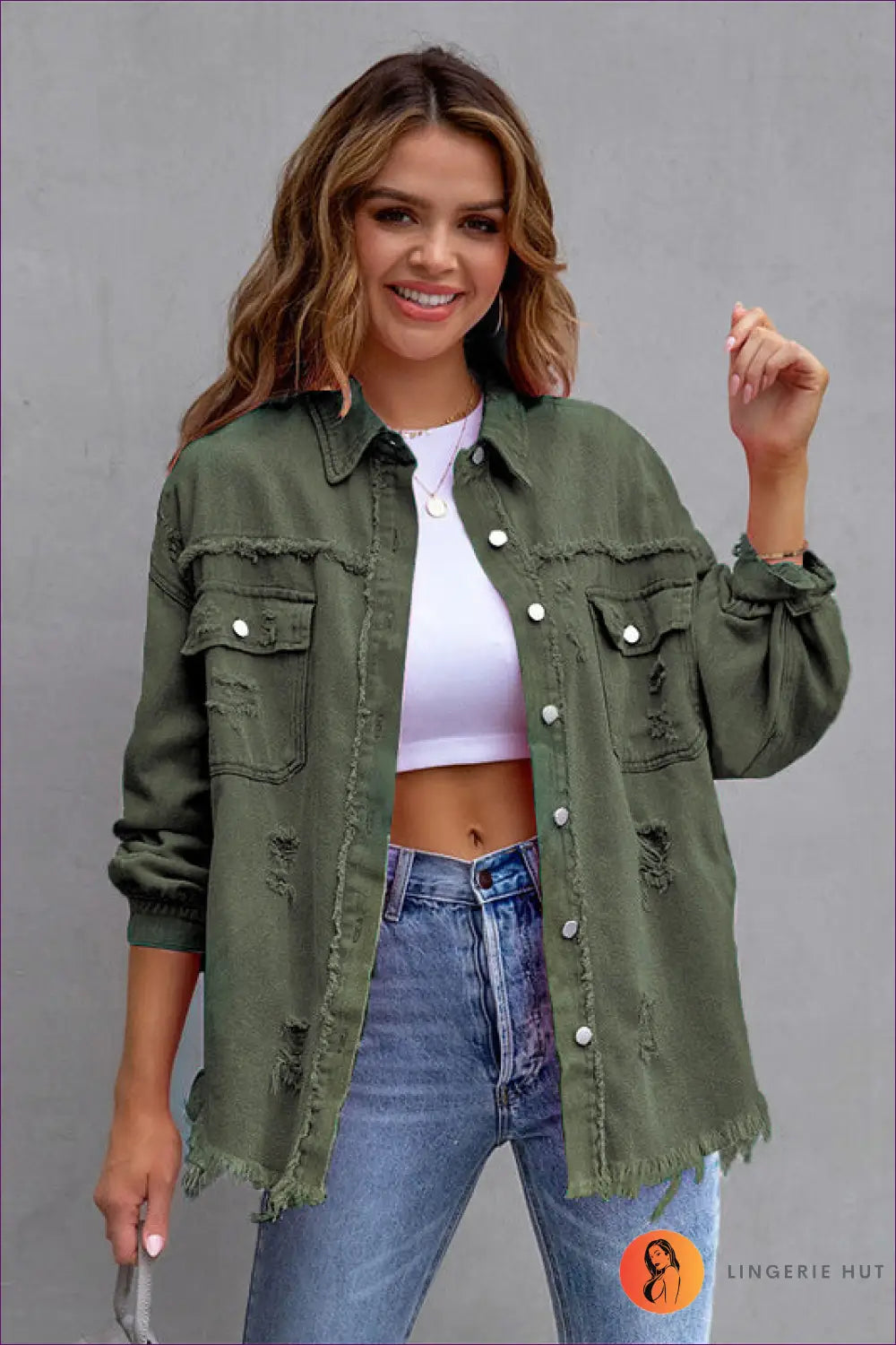 Distressed Denim Jacket - Effortless Cool Everyday Versatility - s / Green1 - Jacket - Jackets - Lingerie Hut - All