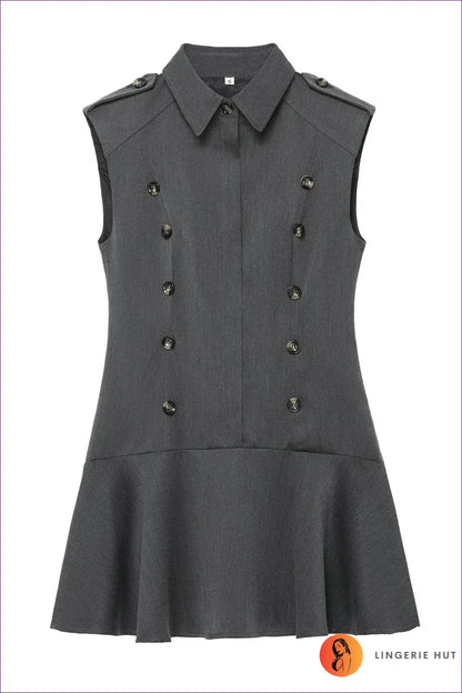 Double-breasted Mini Dress - Effortless Power Moves - s / Gray - Dresses - A-line • All Season • Button Front • Casual