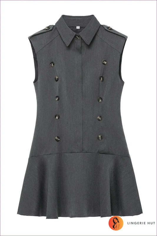 Double-breasted Mini Dress - Effortless Power Moves - s / Gray - Dresses - Lingerie Hut - A-line • All Season • Casual