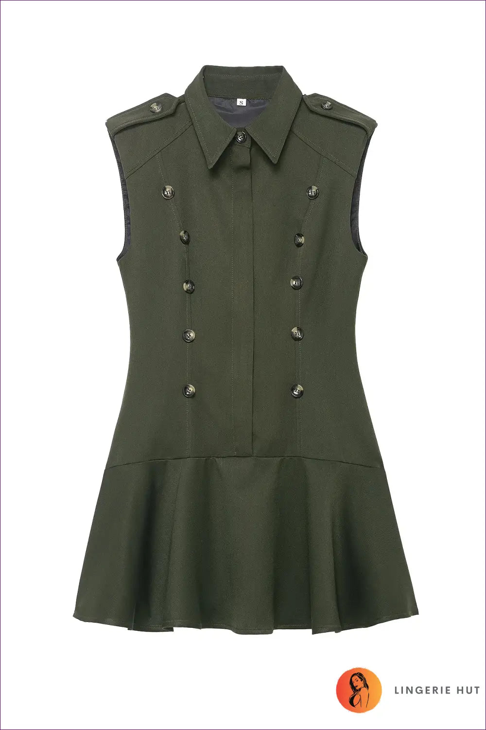 Double-breasted Mini Dress - Effortless Power Moves - s / Olive Green - Dresses - A-line • All Season • Button Front