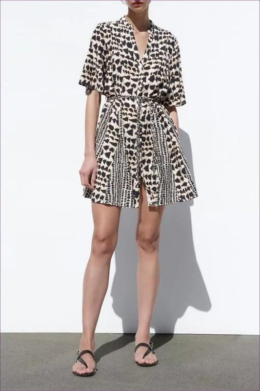 Double-breasted Printed A-line Dress - Effortless Elegance - Dresses - Lingerie Hut - All Season • Casual • Evening Wear