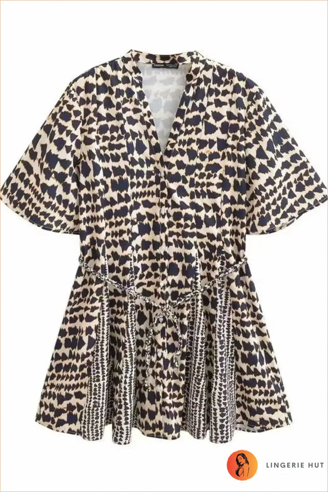 Double-Breasted Printed A-Line Dress - Effortless Elegance
