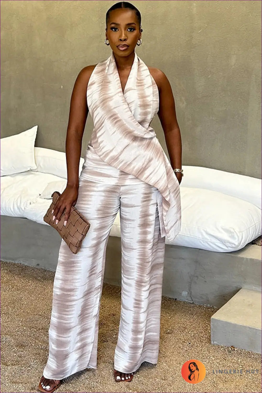 Draped Halter Jumpsuit - Effortless Elegance for any Occasion - s / Ivory - Dresses - Lingerie Hut - All Season