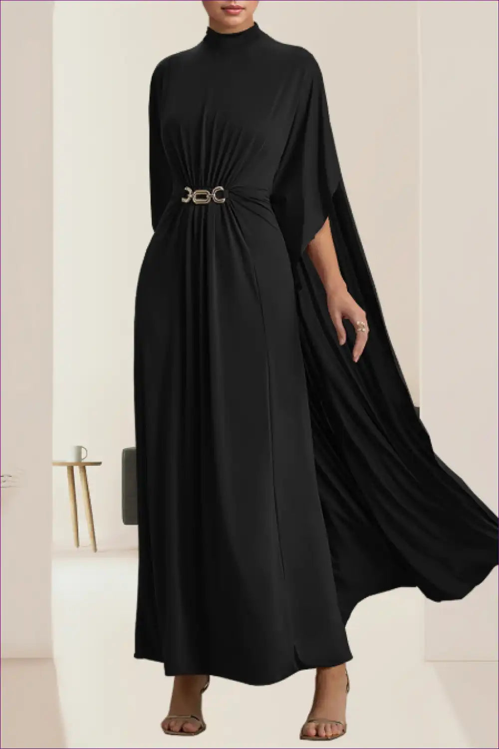 Draped Maxi Dress with Belt Detail - Effortless Elegance for a Line, Autumn, Casual, Dresses, Everyday