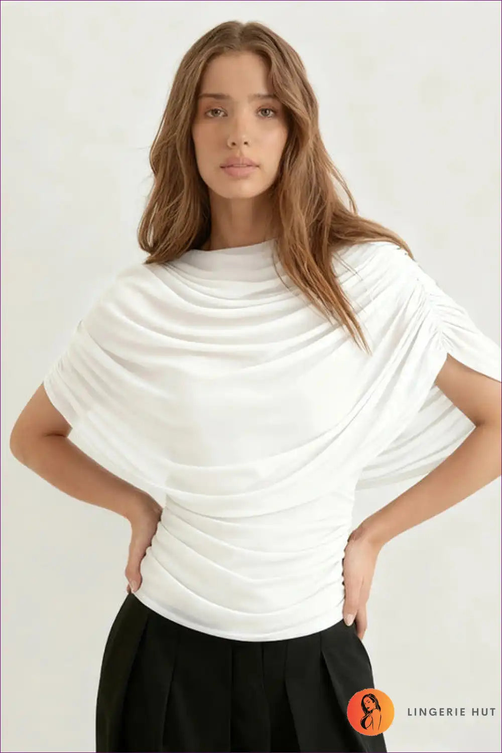 Draped Mesh Slim Top with Ruched Detail - Elegant Evenings for Autumn, Casual, Evening Wear, Everyday,