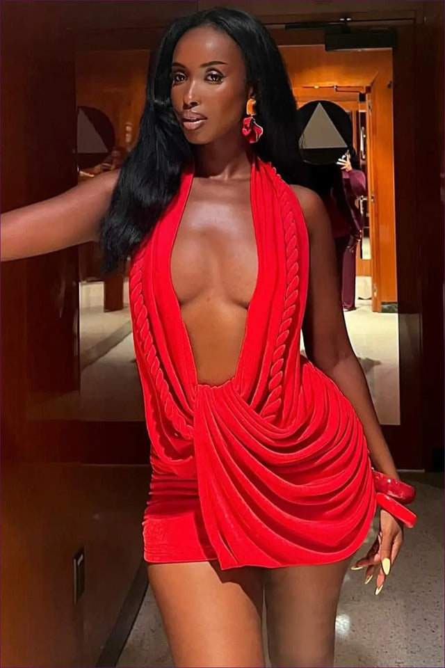 Draped Plunge Mini Dress - Not Your Basic Party Statement