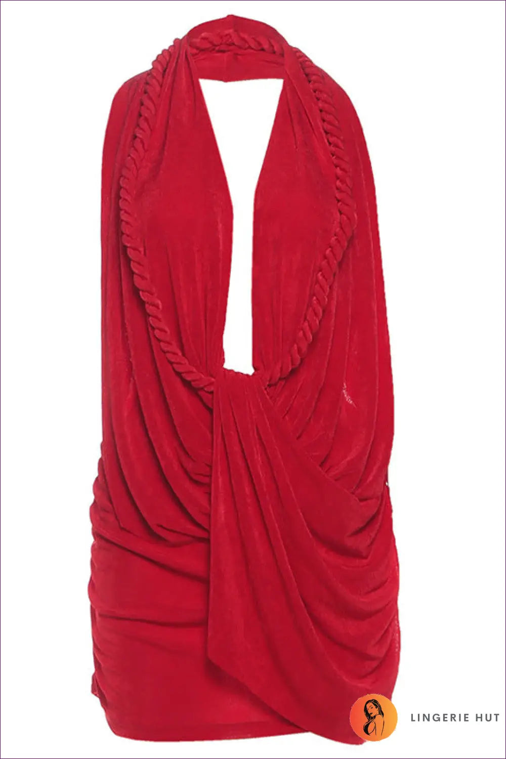 Draped Plunge Mini Dress - not your Basic Party Statement - s / Red - Dresses - Lingerie Hut - Backless • Bodycon