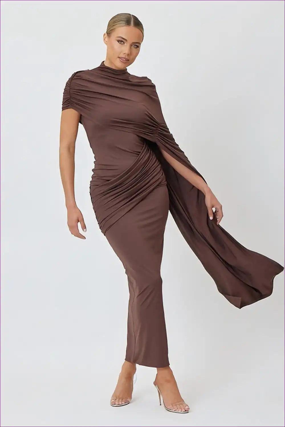 Draped Shoulder Wrap Midi Dress - Modern Cocktail Gatherings for All Season, Autumn, Clubwear, Date Night,