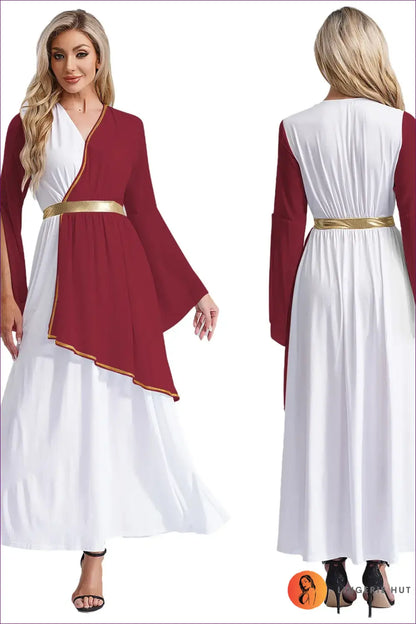 Draped Toga Costume with Bell Sleeve Overlay - Ethereal Grace - Burgundy / s - just in • Party • Role Play • Theme