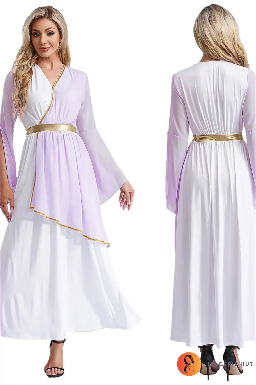 Draped Toga Costume with Bell Sleeve Overlay - Ethereal Grace - Lavender / s - just in • Party • Role Play • Theme