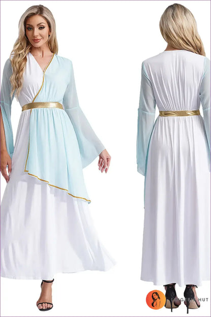 Draped Toga Costume with Bell Sleeve Overlay - Ethereal Grace - Light Blue / s - just in • Party • Role Play • Theme