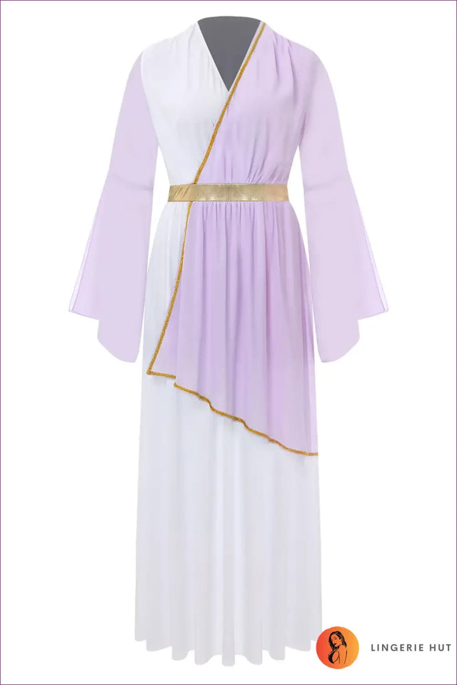 Draped Toga Costume with Bell Sleeve Overlay - Ethereal Grace