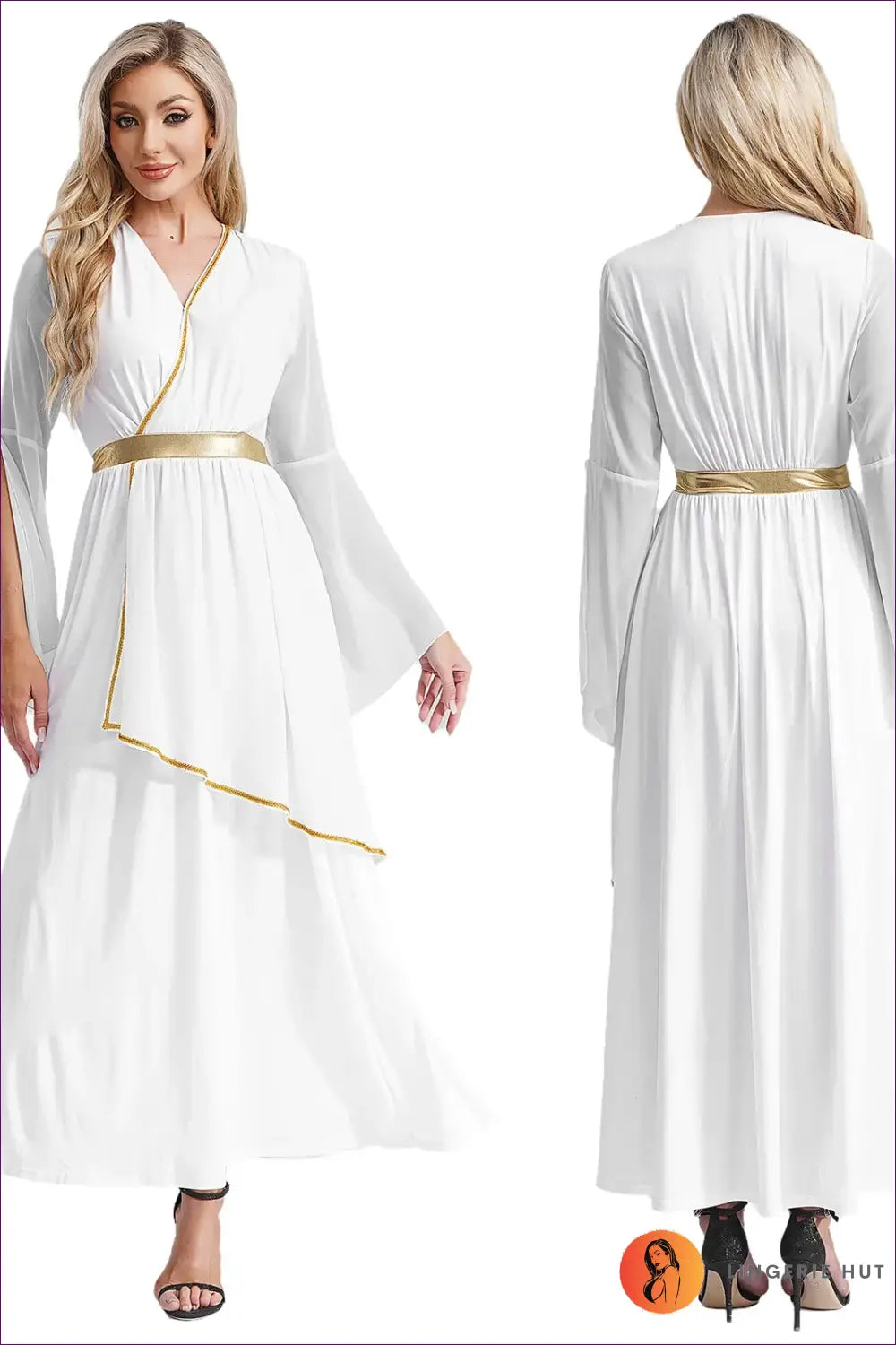 Draped Toga Costume with Bell Sleeve Overlay - Ethereal Grace - White / s - just in • Party • Role Play • Theme Parties
