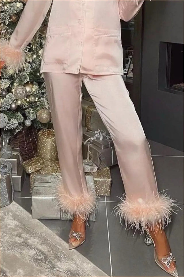 Lace-Up Feather Pyjama Set - Luxe Nights In