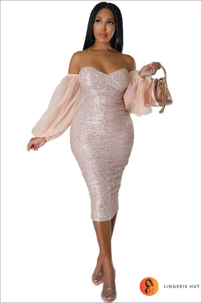 Dress with Balloon Sleeves - Vintage Glamour for Autumn, Cutout, Dress, Evening Wear, Formal Wear