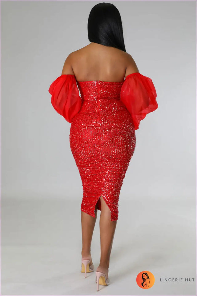 Sequin Midi Dress with Balloon Sleeves - Understated Glamour