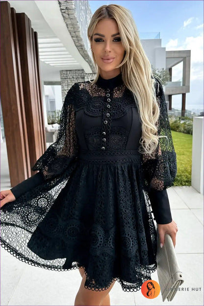 Dress with Eyelet Lace Sleeves - Garden Party Grace for A-line, All Season, Boho, Casual, Cotton