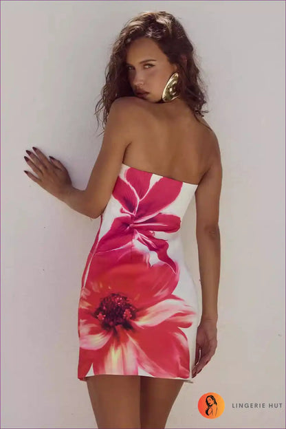 Dress with Floral Print - Tropical Escape Vibes for Bodycon, Casual, Cutout, Dress,